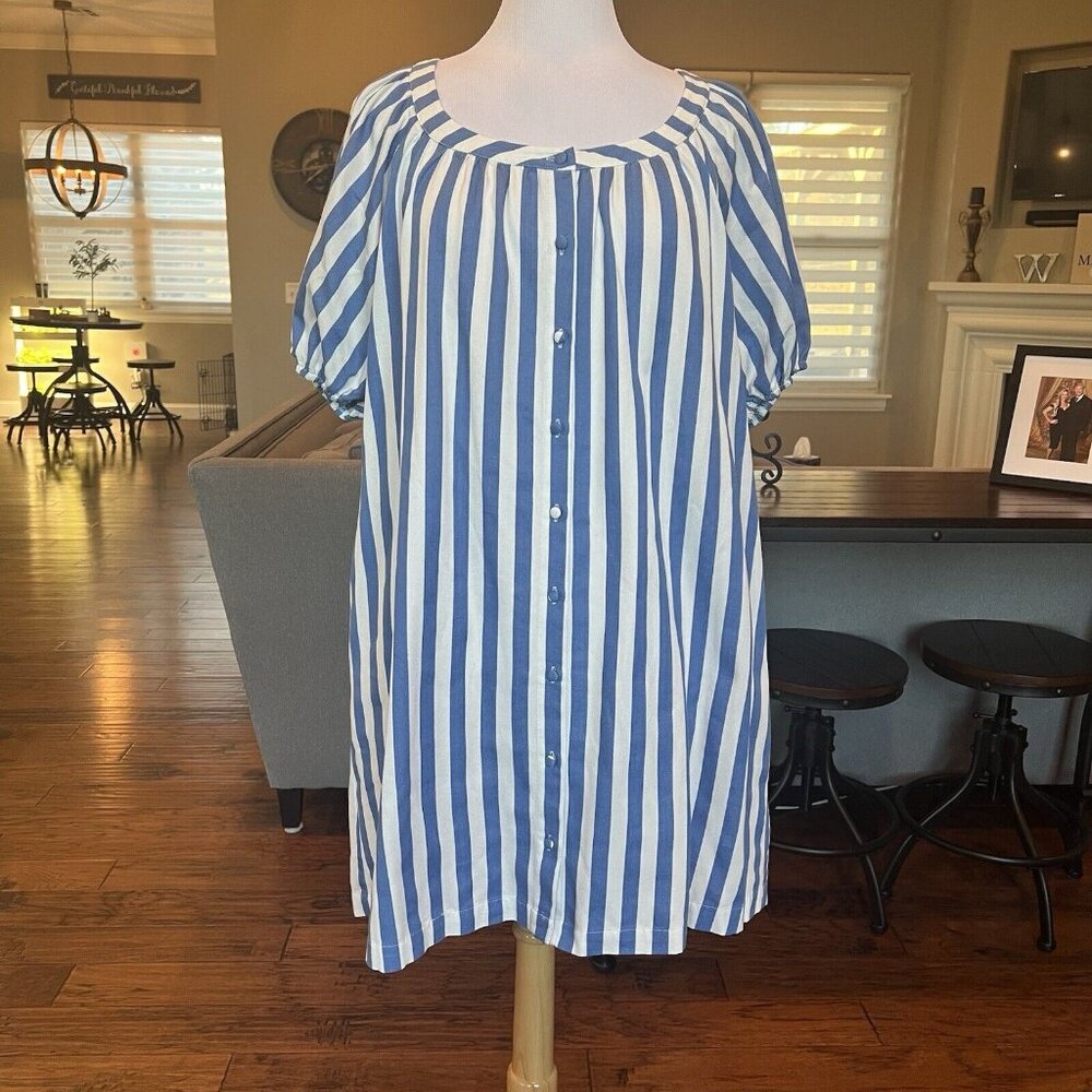 Anniewear Los Angeles Striped Dress Women's Size XL Loose Fit X-Large Blue White